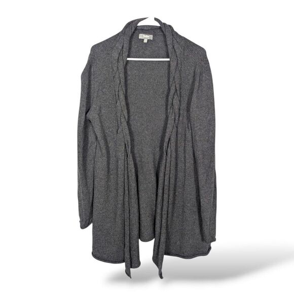 NEIMAN MARCUS OPEN FRONT CARDIGAN SWEATER L GRAY 100%‎ CASHMERE BRAIDED COLLAR - Picture 1 of 5